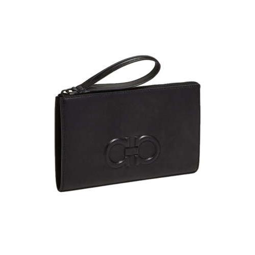 Salvatore Ferragamo Men`s Black Leather Logo Embossed Clutch Wallet