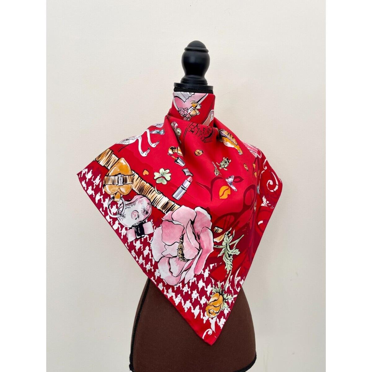 Salvatore Ferragamo Scarf Icons Animal Flora Beauty Bag Print Red Silk Wrap