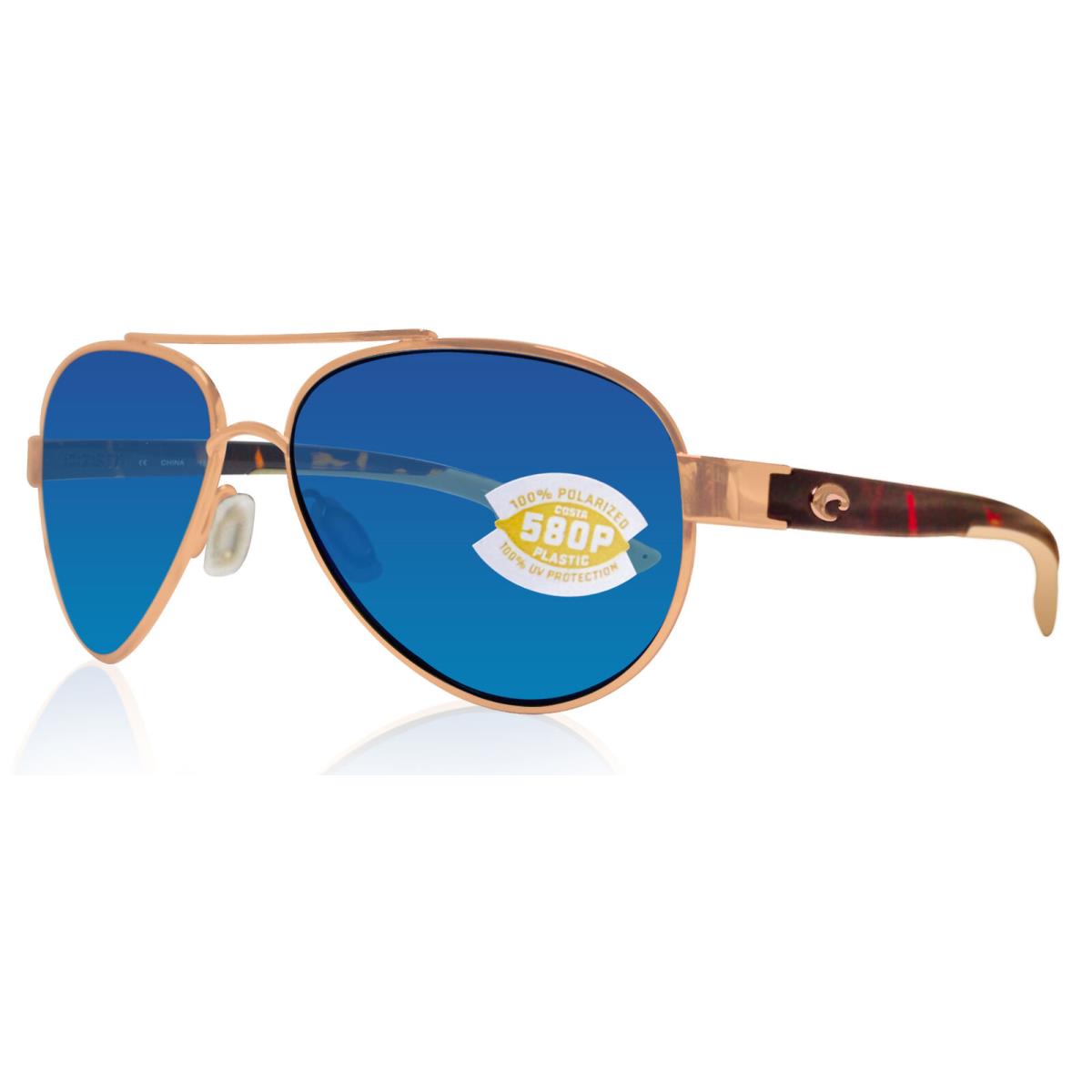 Costa Del Mar Loreto Rose Gold Tortoise Blue Mirror 580P Plastic Polarized Lens