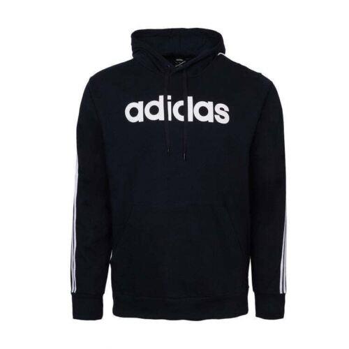 Adidas Mens Hoodie Essential 3-Stripe Pullover Black w White Logo M-L-2XL-3XL