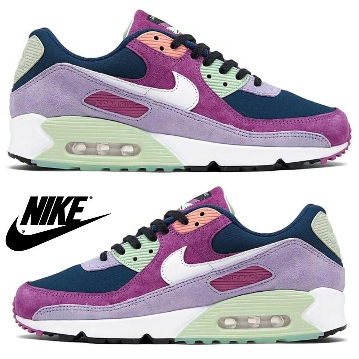 Nike Air Max 90 Casual Men`s Sneakers Running Athletic Sport Comfort Shoes Navy - Purple, Maufacturer: Light Bordeaux/White/Armory Navy
