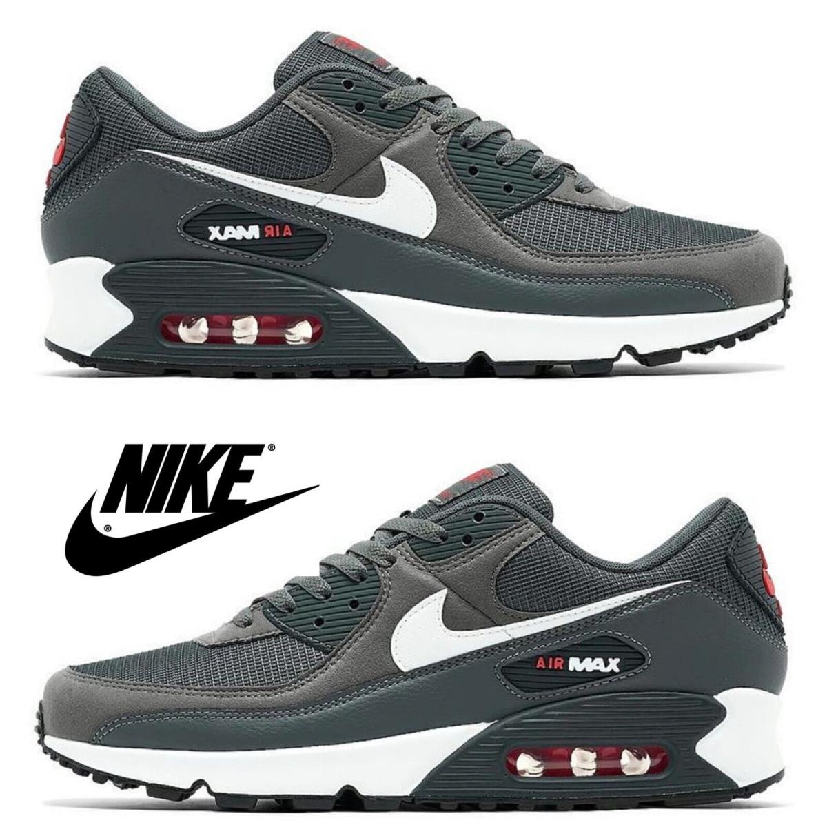 Nike Air Max 90 Casual Men`s Sneakers Running Athletic Sport Comfort Shoes Grey - Gray, Maufacturer: Iron Grey/White/University Red