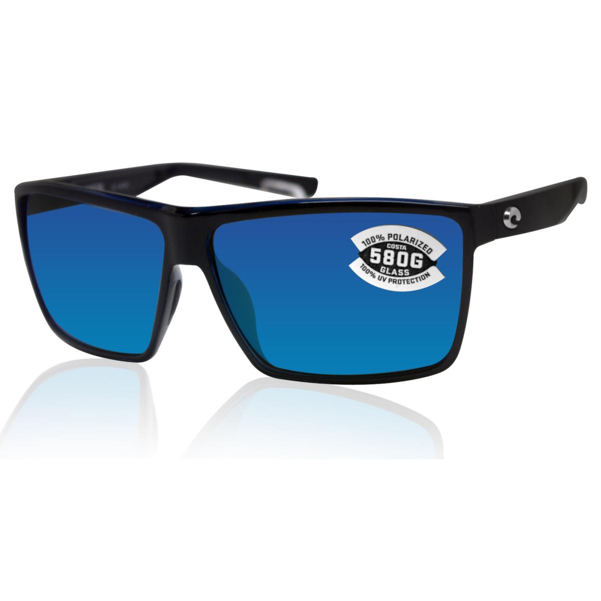 Costa Del Mar Rincon Shiny Black Frame Blue Mirror 580 Glass Polarized Lens