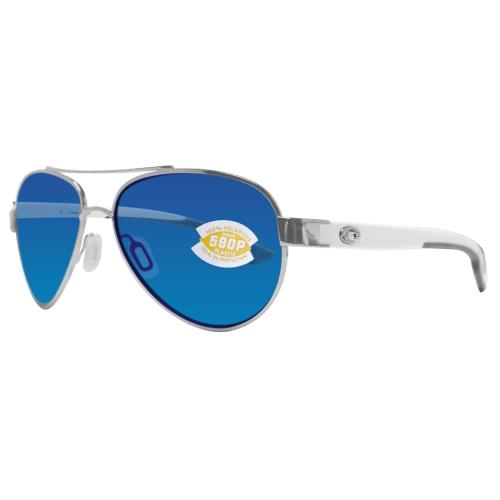 Costa Del Mar Loreto Palladium Silver White Blue Mirror 580 Plastic Polarized