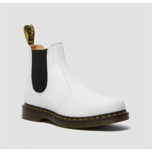 Dr. Martens 2976 YS White Leather Pull On Chelsea Boots Yellow Stitch Men`s 14