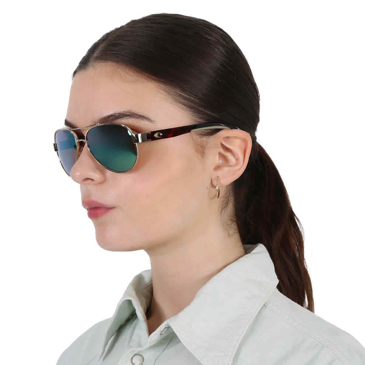 Costa Del Mar Loreto Green Mirror Polarized Glass Ladies Sunglasses LR 64 Ogmglp - Frame: Gold, Lens: Green