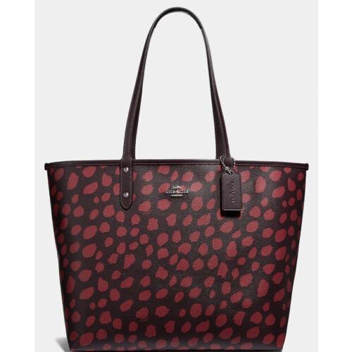 Coach Handbag Deer Spot Print Reversible City Tote Career Bag Travel Respberry