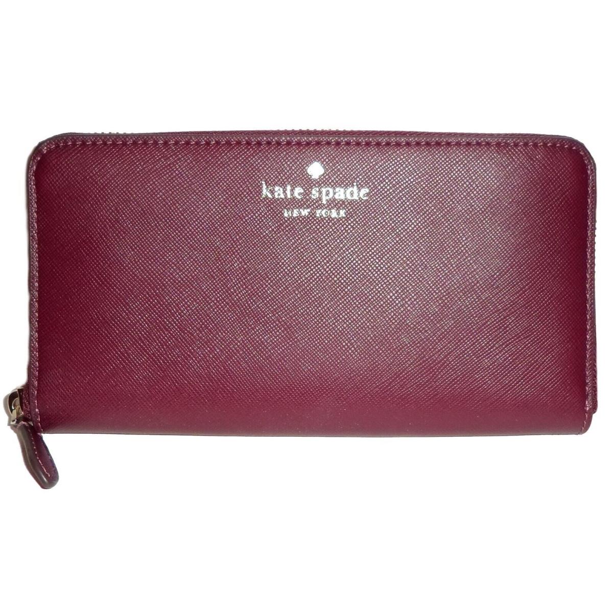 Kate Spade Brynn Deep Berry Saffiano Leather Zip-around Clutch Wallet