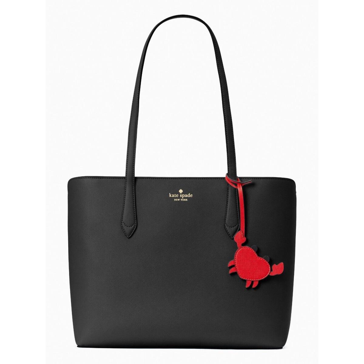 New Kate Spade Marlee Tote Saffiano Black with Red Crab Charm with Dust Bag