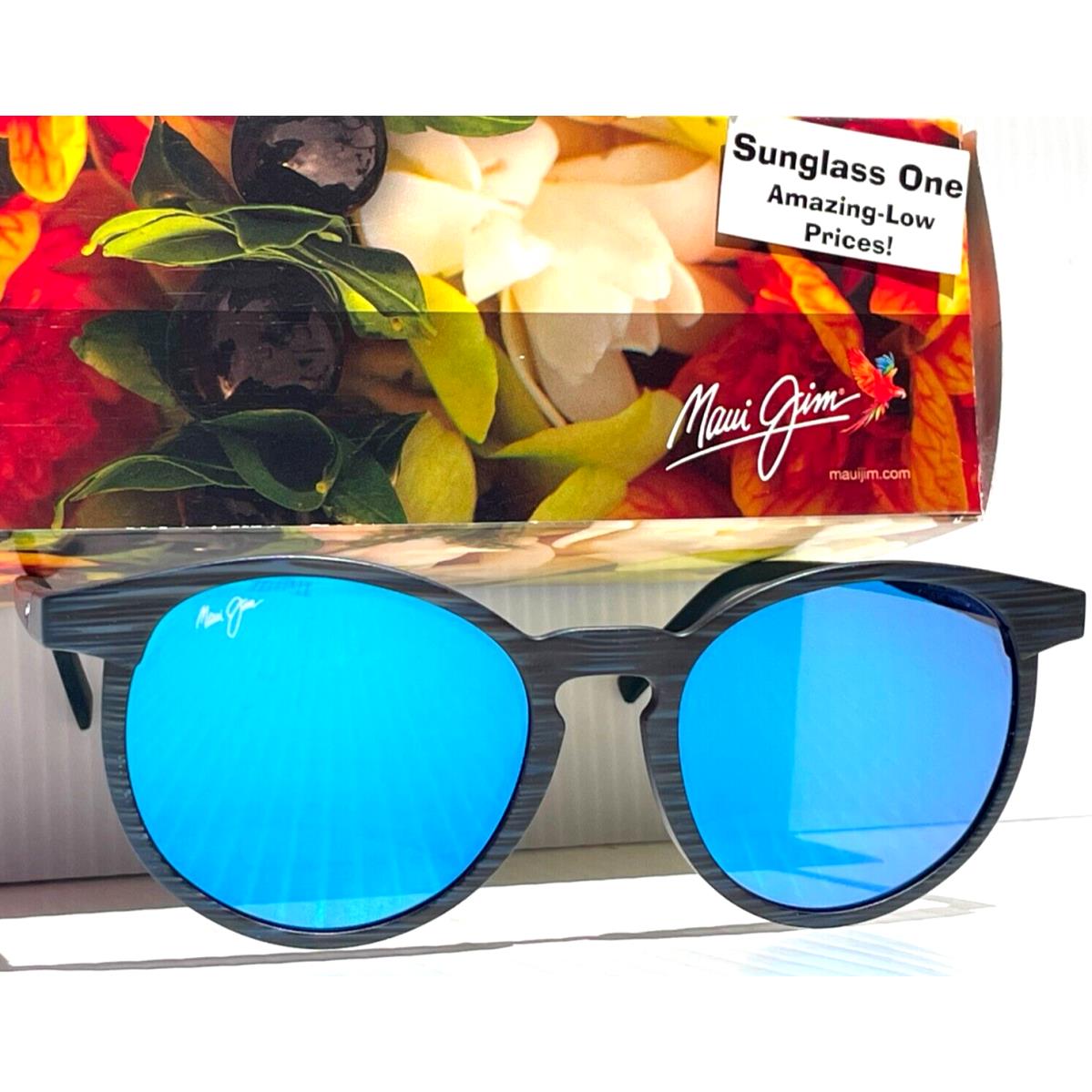 Maui Jim Kiawe Blue Woodgrain Stripe Polarized Blue Glass Sunglass B809-03S