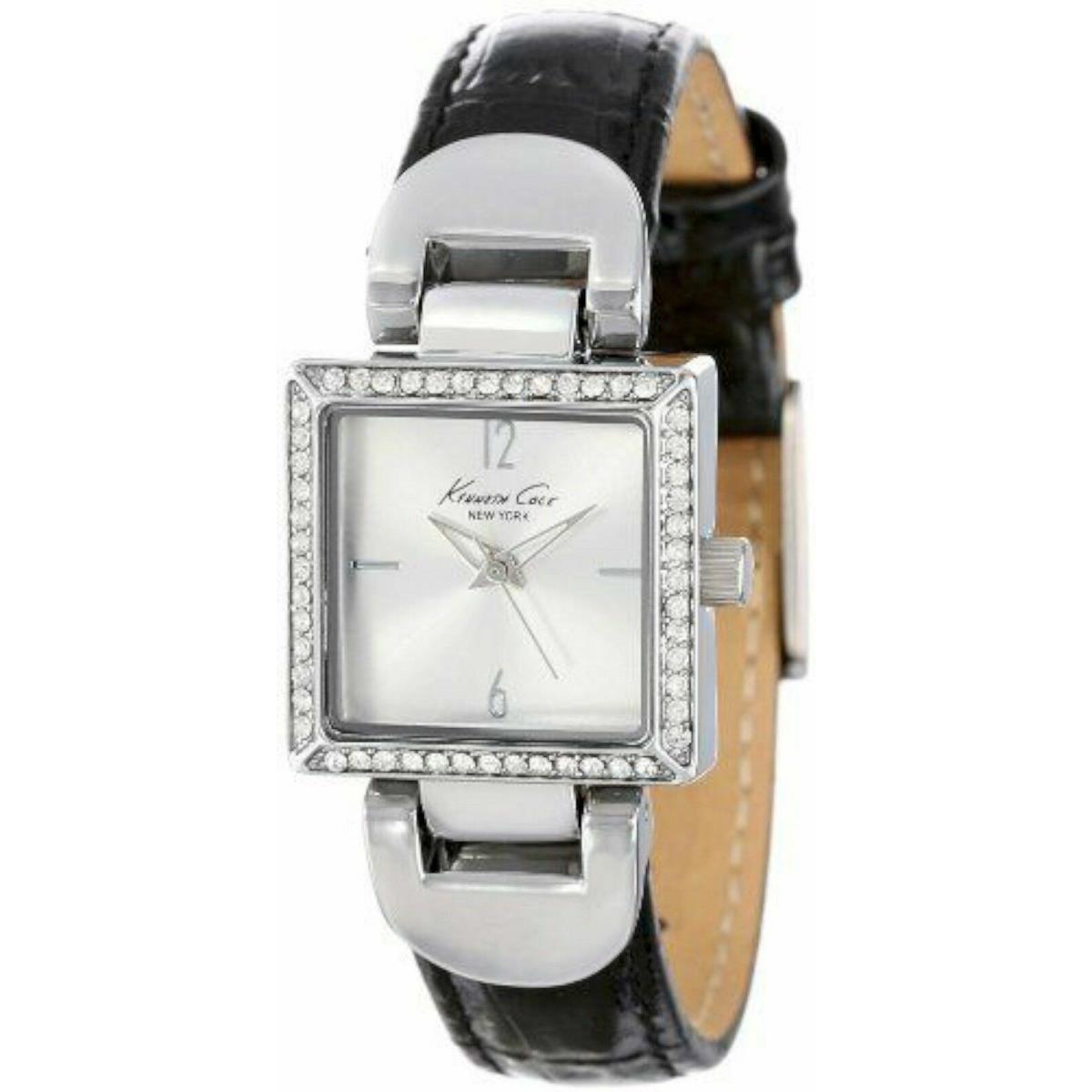 New Kenneth Cole New York KCW2016 Womens Square Rhinestone Bezel Leather Watch