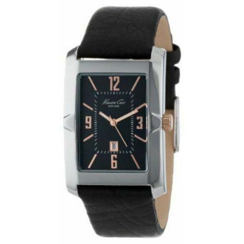 Kenneth Cole KC1935 Men`s York Rose Gold Indices Black Leather Watch Hot
