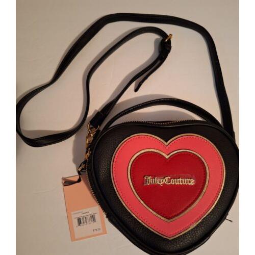 Juicy Couture Liquorice Heart Shape Crossbody Bag with Gold Tone Studs. Black