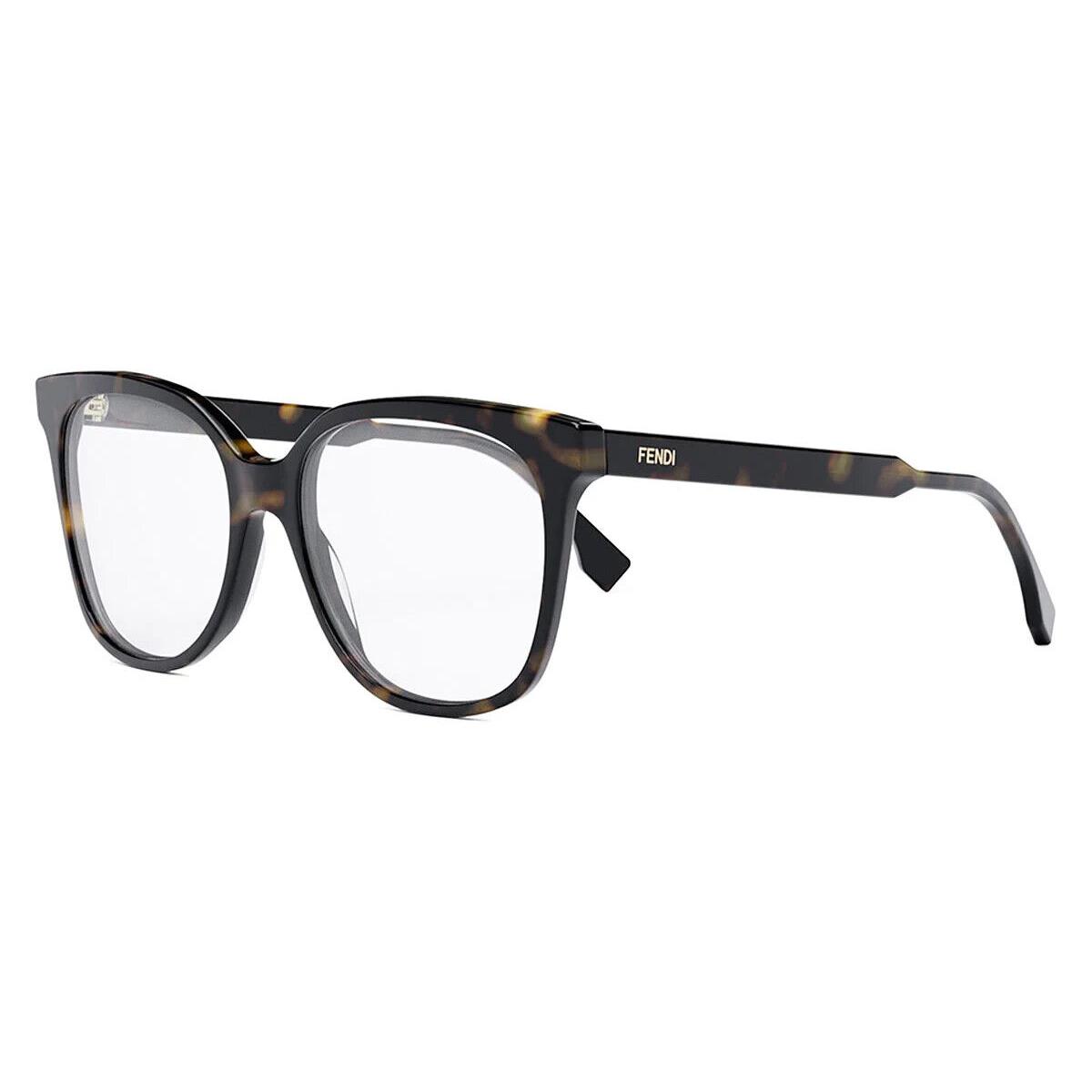 Fendi FE 50058I 052 Shiny Dark Havana Round Frames Eyeglasses 54mm