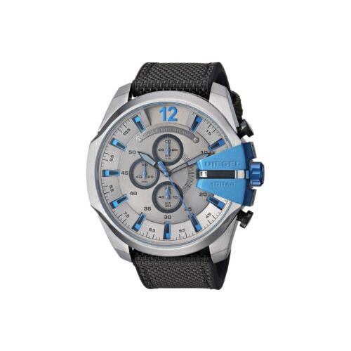 Diesel Mega Chief Men`s Black Grey Blue Nylon Silicone Chronograph Watch DZ4500