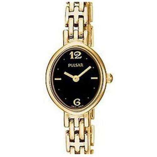 Pulsar Wristwatch Ladies Gold Tone Black Dial Fashion Watch PEGB06