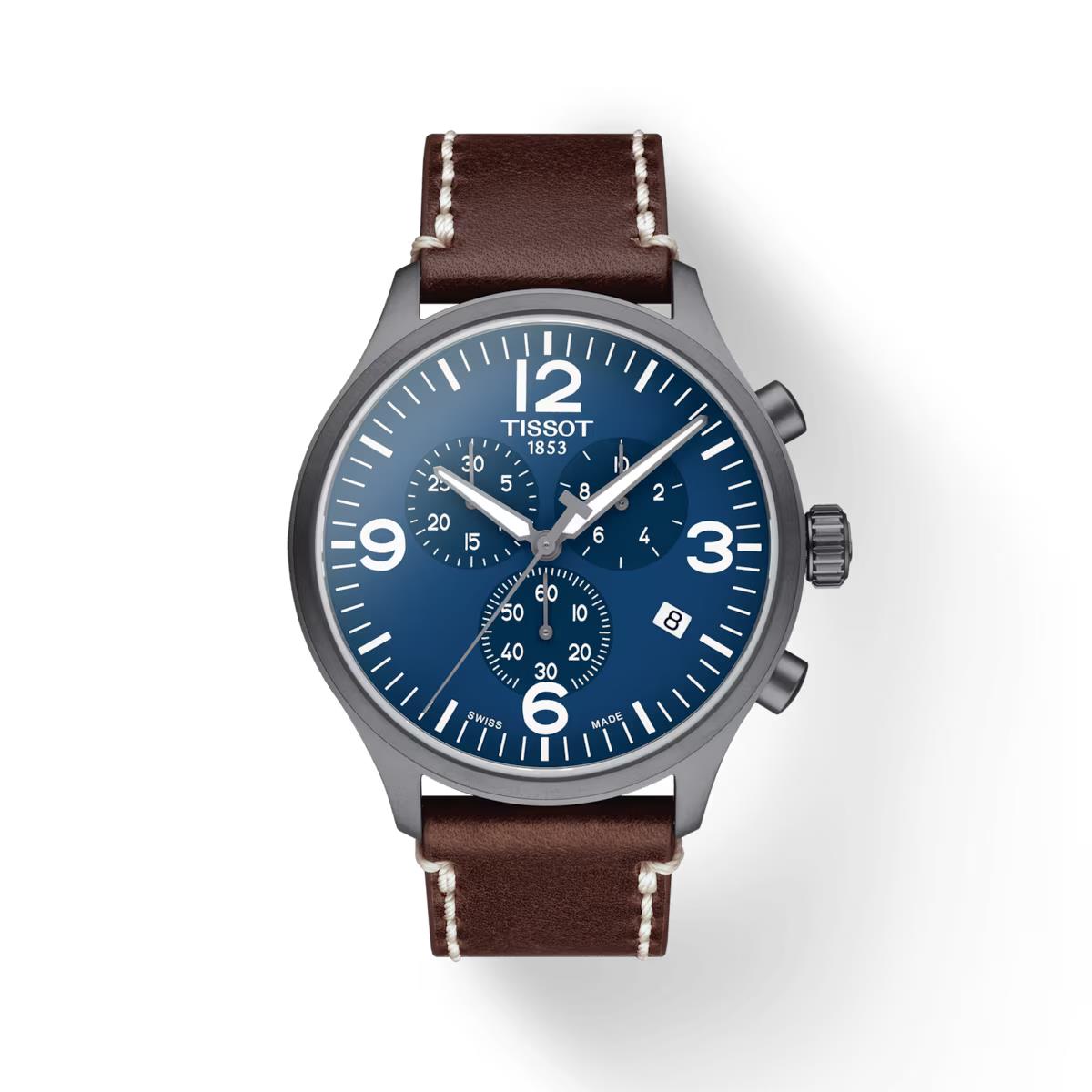 Tissot Men`s Chrono XL 45mm Blue Dial Leather Strap Watch T116.617.36.047.00