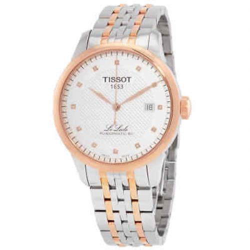 Tissot Le Locle Powermatic 80 Automatic Diamond Silver Dial Men`s Watch - Dial: Silver, Band: Two-tone (Silver-tone and Rose Gold PVD), Bezel: Silver-tone