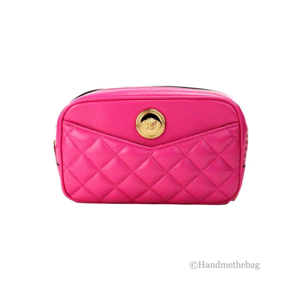 Versace Small Quilted Fuchsia Smooth Leather Chain Camera Crossbody Bag