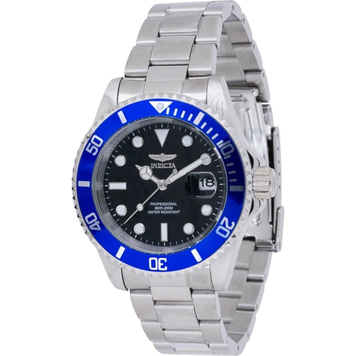 Invicta Men`s Watch Pro Diver Black Dial Silver Stainless Steel Bracelet 43502