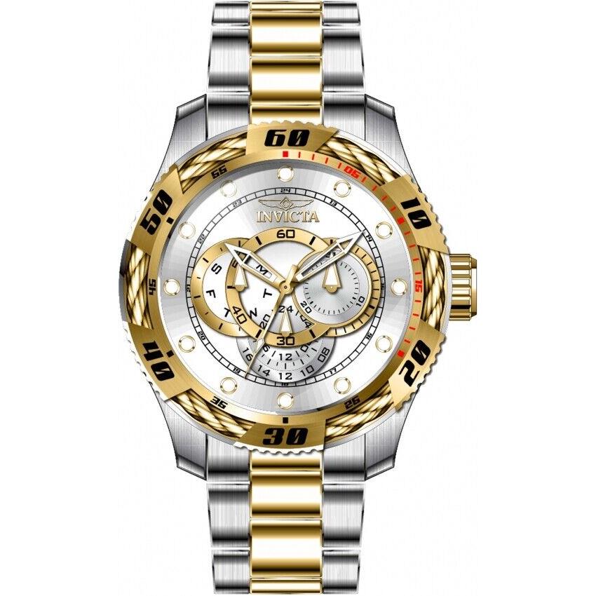 Invicta Speedway Gmt Quartz Silver Dial Men`s Watch 45751 - Dial: Silver-tone, Band: Two-tone (Gold and Silver-tone), Bezel: Silver-tone