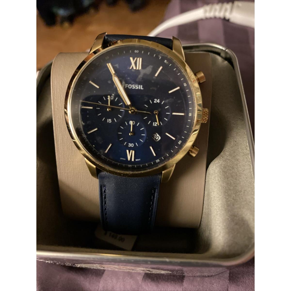 Fossil Men Neutra Roman Numerals Chronograph Navy Leather Watch