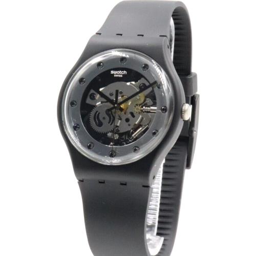 Swiss Swatch Sparkling Circle Silver Glam Black Silicone Watch 40mm SO29B109