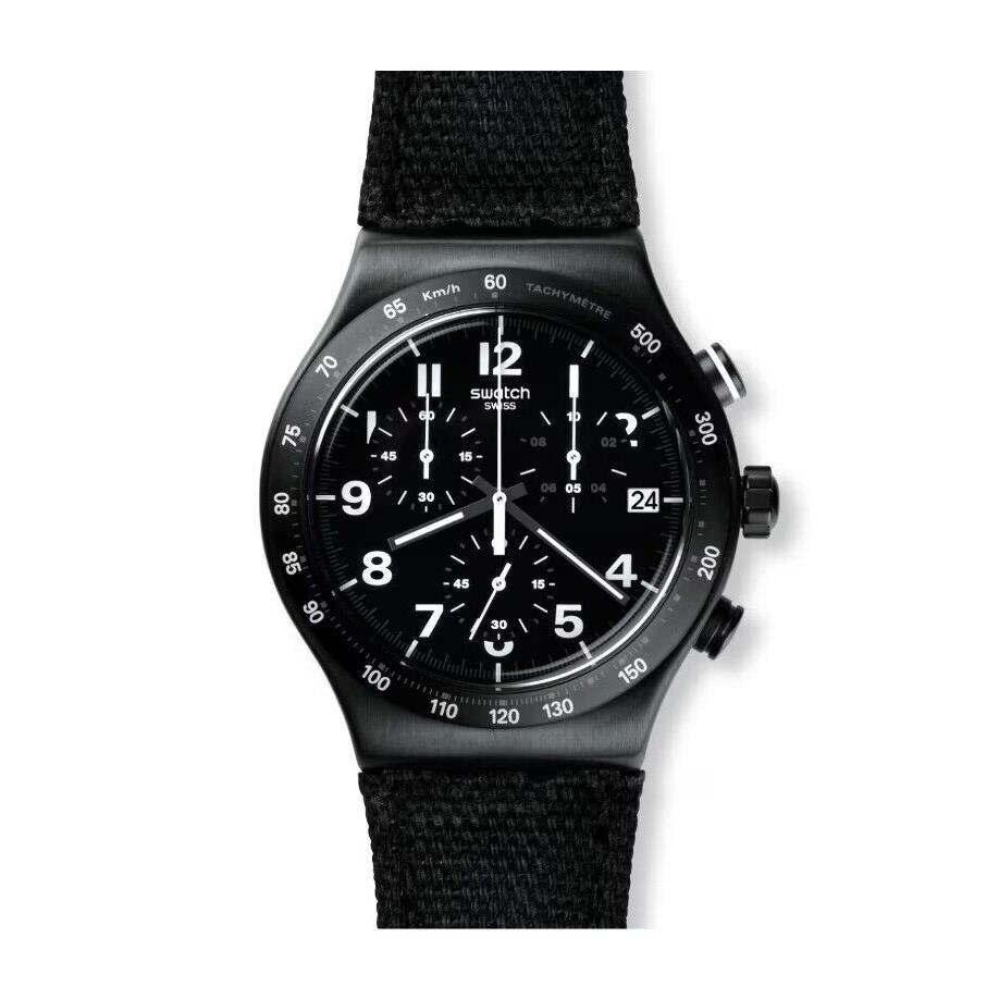 Swatch YVB402 Men`s Destination Nyc Black Strap Chronograph Watch