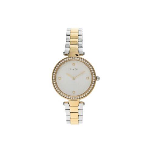 Timex Adorn Crystals 32mm White Dial Gold Tone Case Two Tone Band Ladies Watch
