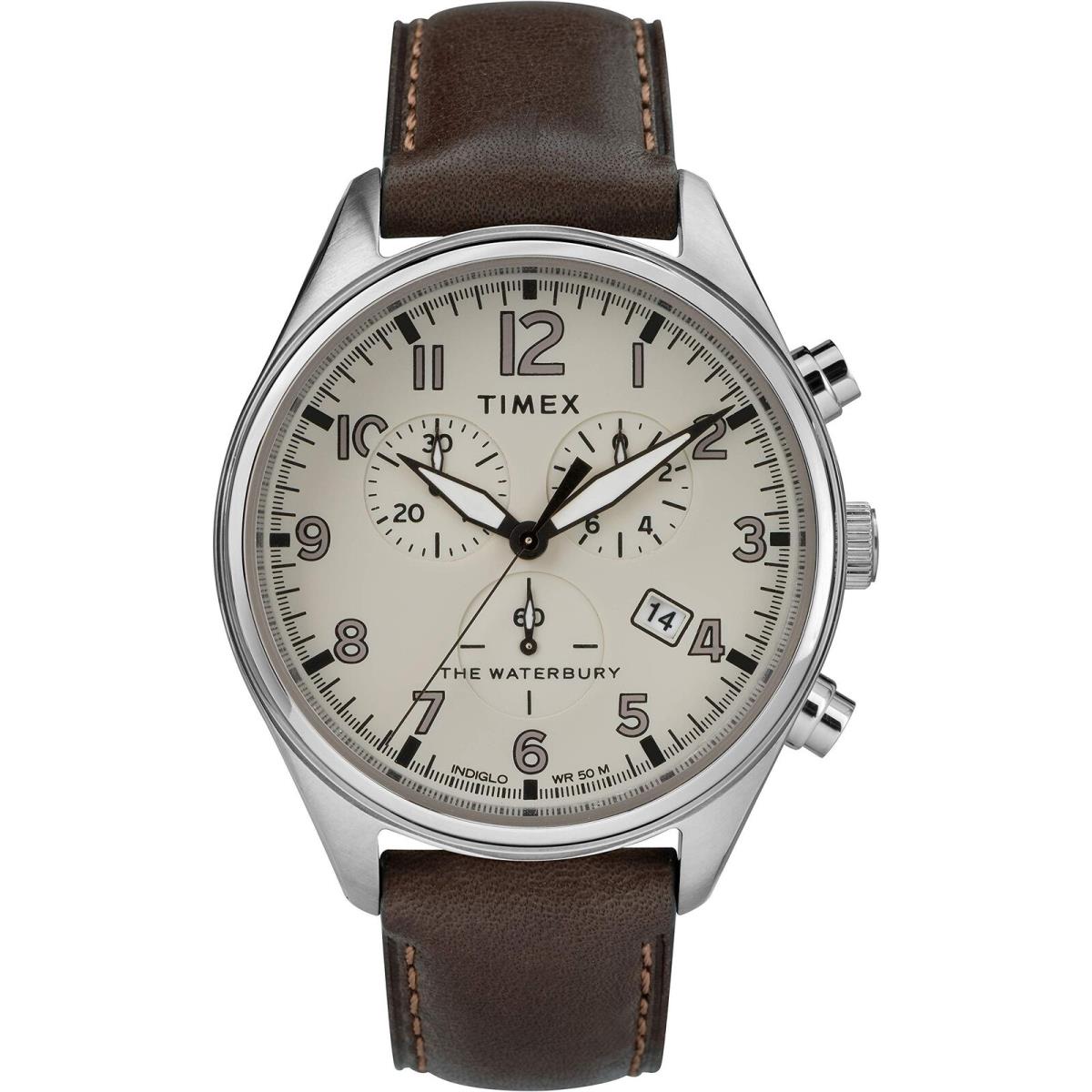 Timex TW2R88200 Men`s Quartz Watch Analog 42mm Case Brown Leather Strap