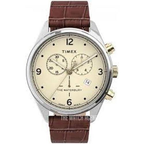 Men`s Waterbury Traditional Quartz Timex Leather Strap Watch TW2U04500