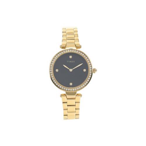 Timex Women s Adorn Crystals Bezel 32mm Black Dial Gold-tone Watch TW2424400-VQ