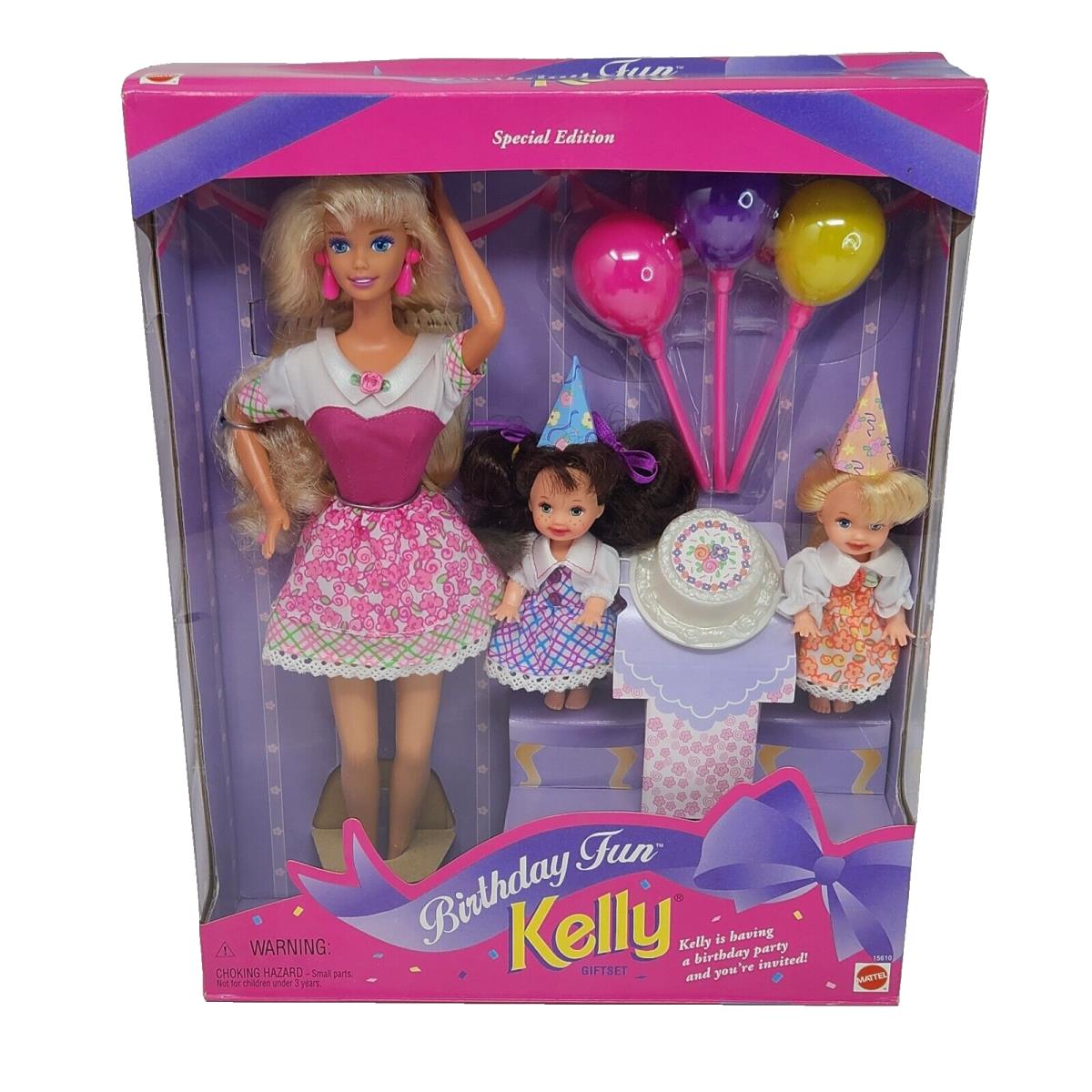Vintage 1995 Birthday Fun Barbie Kelly + Friend Doll Mattel Box 13555