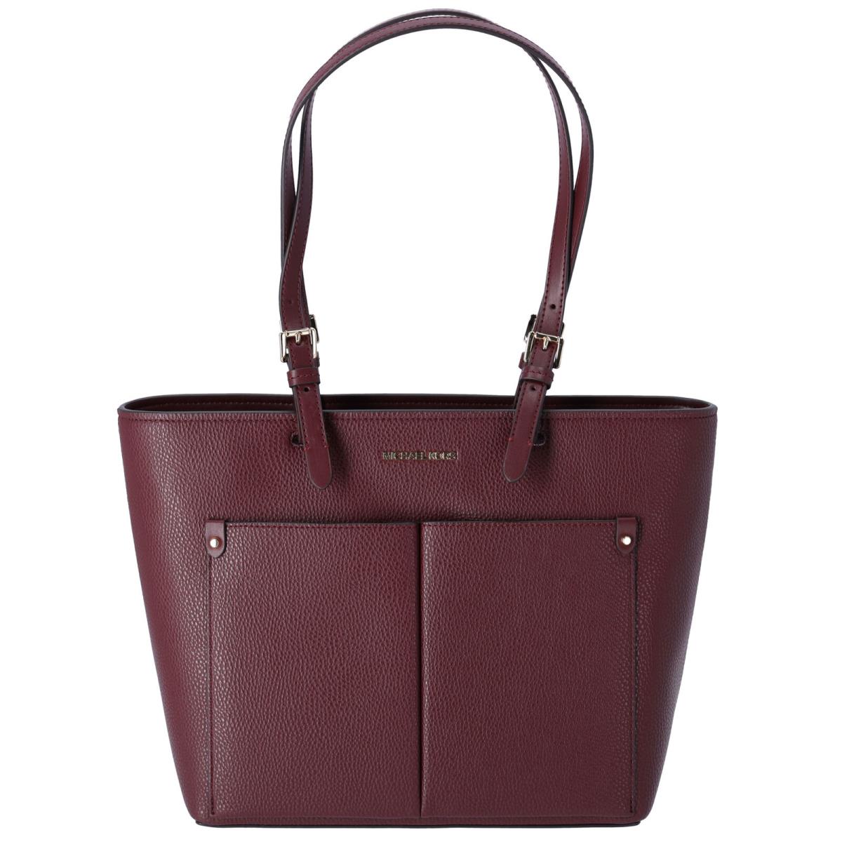 Michael Kors Jet Set Travel Medium Double Pocket Tote Oxblood Vegan Leather