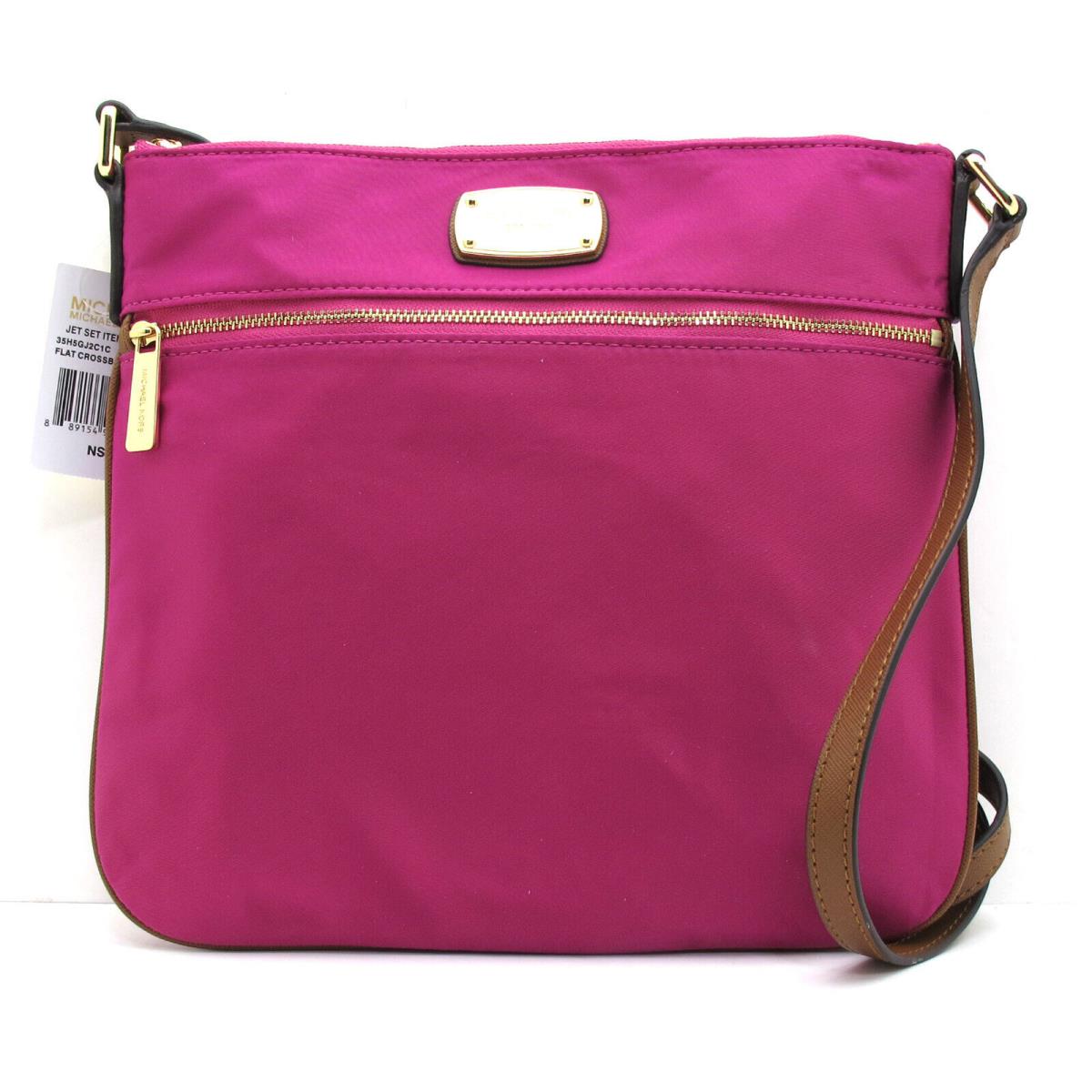 Michael Kors Jet Set Nylon Flat Crossbody Shoulder Hot Pink/gold