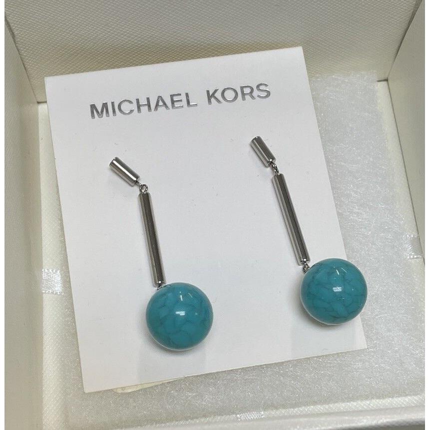 Michael Kors Silver Blue Turquoise Toned Pendant Necklace Dangling Earrings