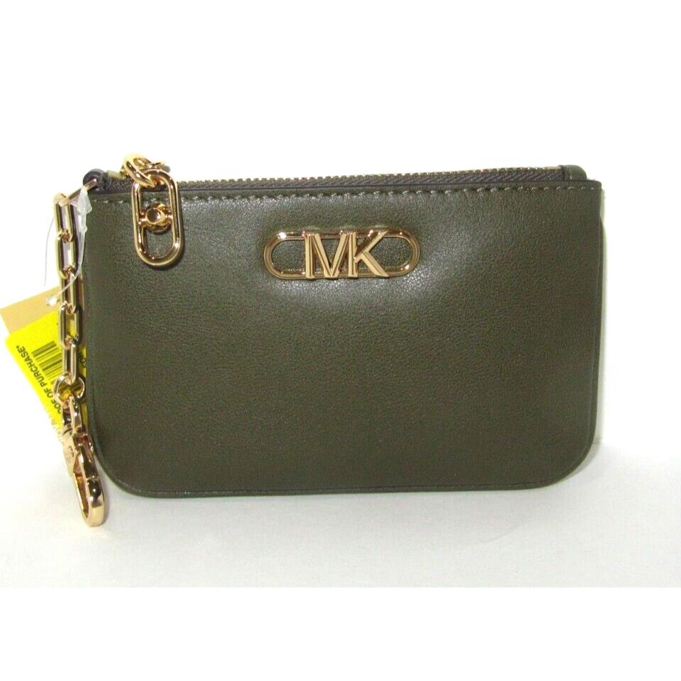 Michael Kors Parker Key Card Holder Wallet Olive Green Leather