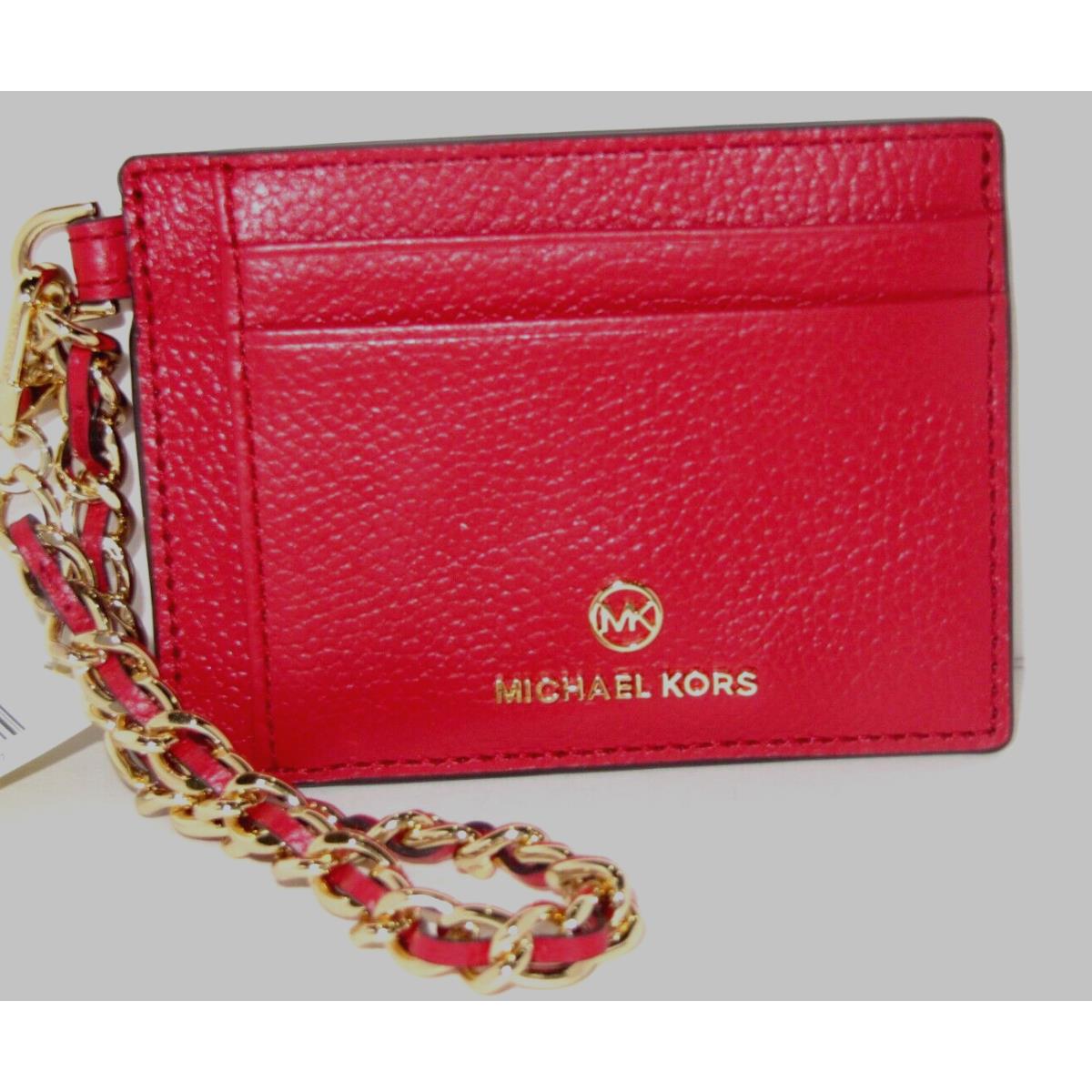 Michael Kors Crimson Jet Set Charm Small Leather ID Chain Card Holder