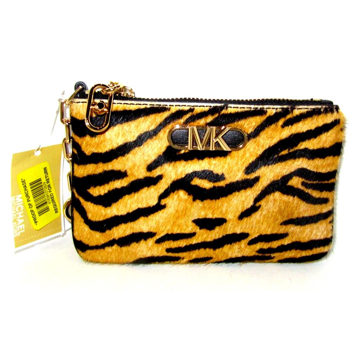 Michael Kors Parker Marigold Key Card Case Holder Tiger Print Calf Hair