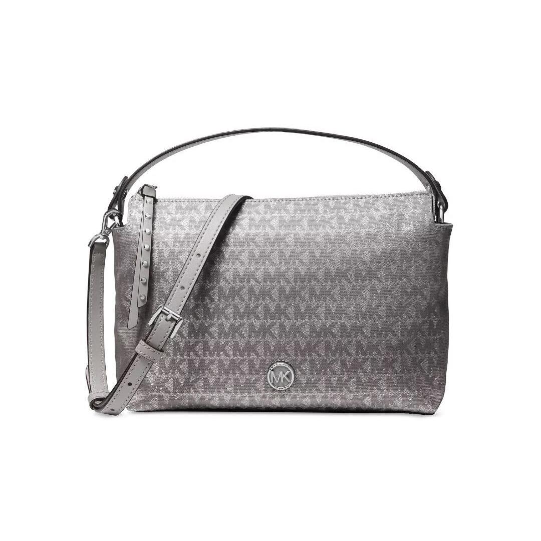 Michael Kors Shailene Logo Top Handle Small Messenger Crossbody Bag- Silver