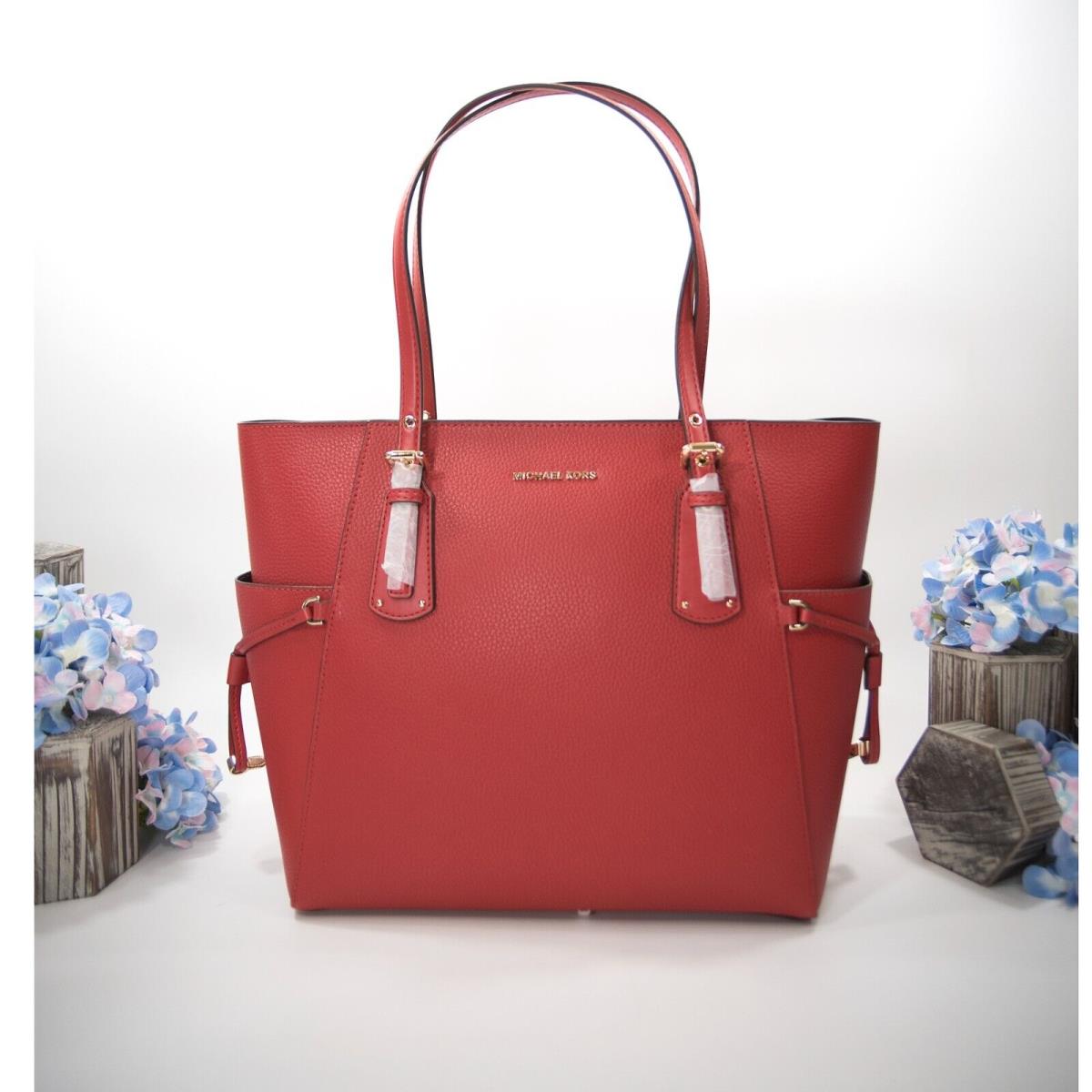 Michael Kors Flame Red Leather Voyager Medium Tote Bag