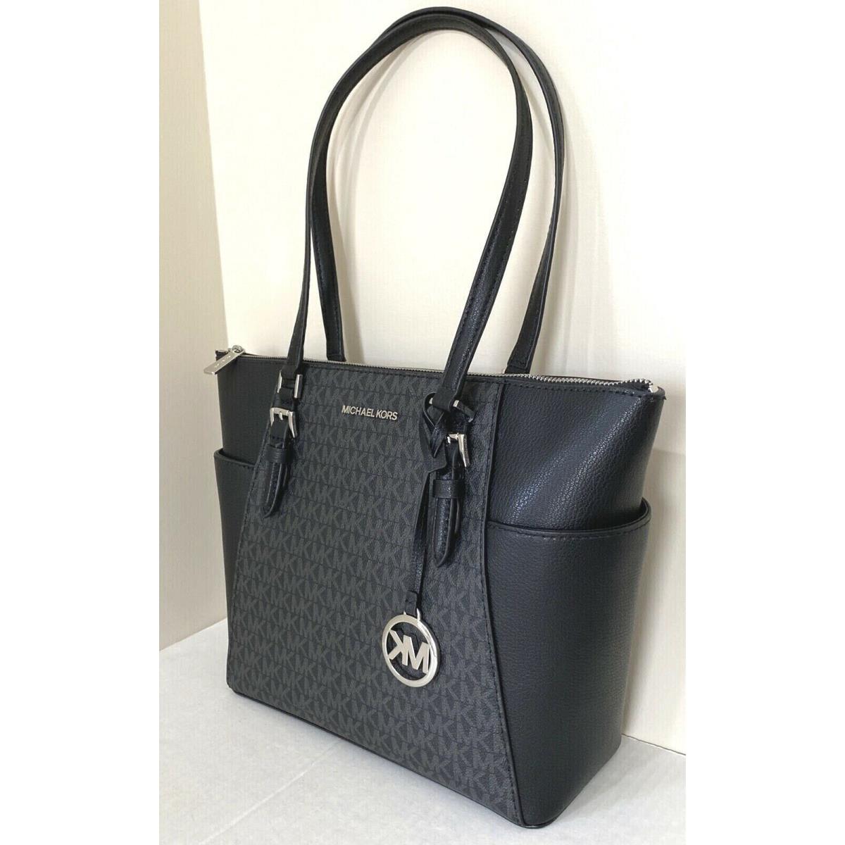 Michael Kors Charlotte Large Shoulder Tote Signature Canvas Black / Dust Bag