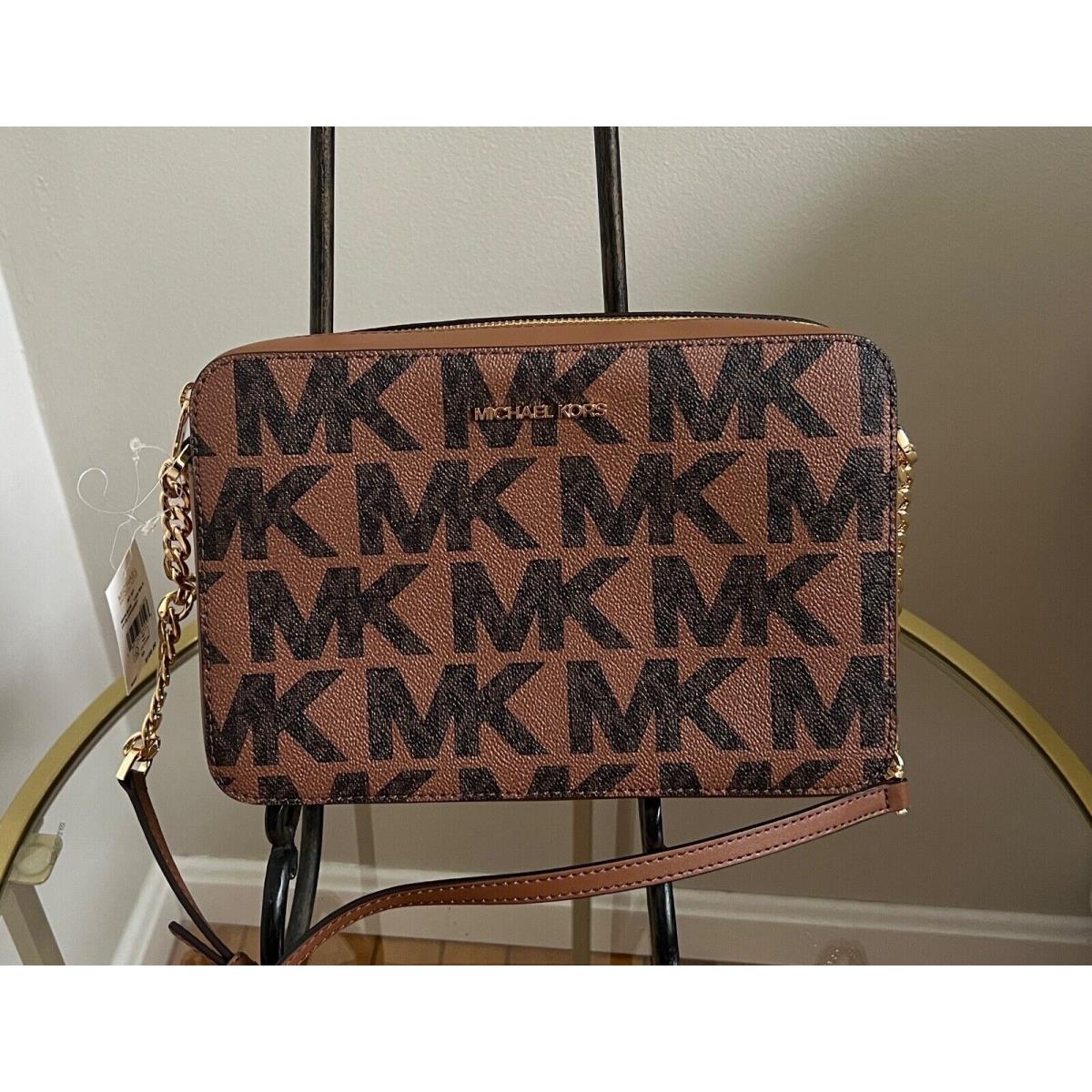 Michael Kors Brown Jet Set Leather Pebbled Luggage Medium Logo Crossbody Bag