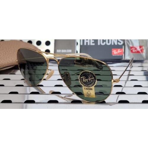 Ray Ban RB3025 W3400 Aviator Large Sunglasses Arista Gold w/58mm Green G-15