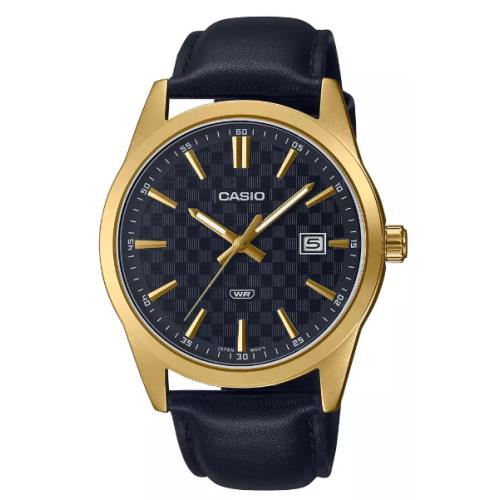 Casio Men`s Analog Black Leather Strap Blue Dial Wrist Watch MTPVD03GL-1A