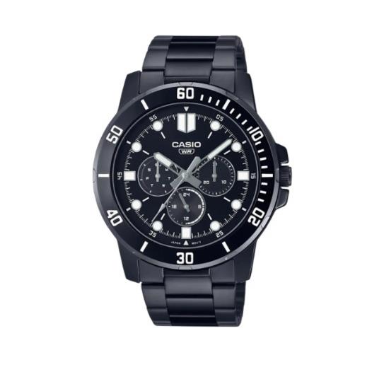 Casio Enticer Men Analog Black Dial Black Stainless Steel Watch MTP-VD300B-1E - Dial: Black, Band: Black