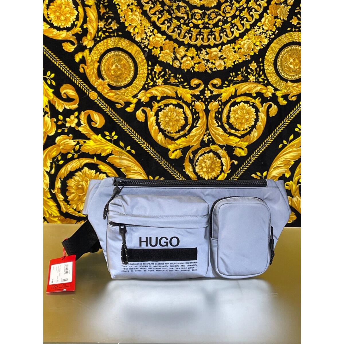 Hugo Boss Men`s Record Silver Reflective Nylon Wait Pack New. RETAIL$178