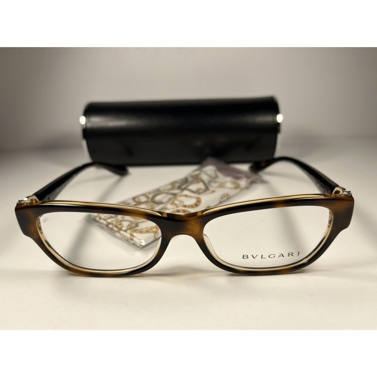 Bvlgari 4124-B Eyeglasses 5379 Havana Crystal Flower Frames 54/16/140