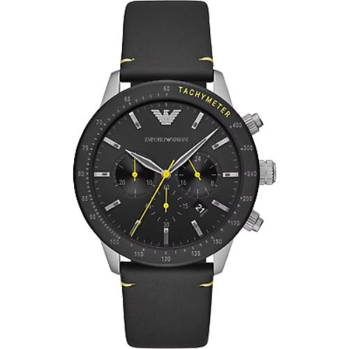 Emporio Armani Black Leather Chronograph Watch