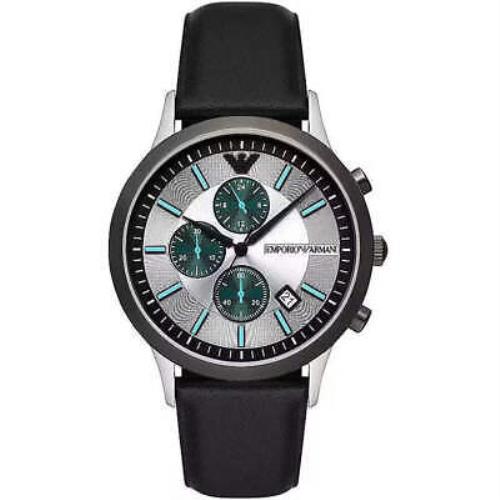 Emporio Armani Black Leather and Steel Chronograph Watch